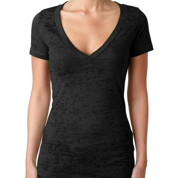Tops - Women's Vintage Deep V-Neck Black Sheer Shirt Size S